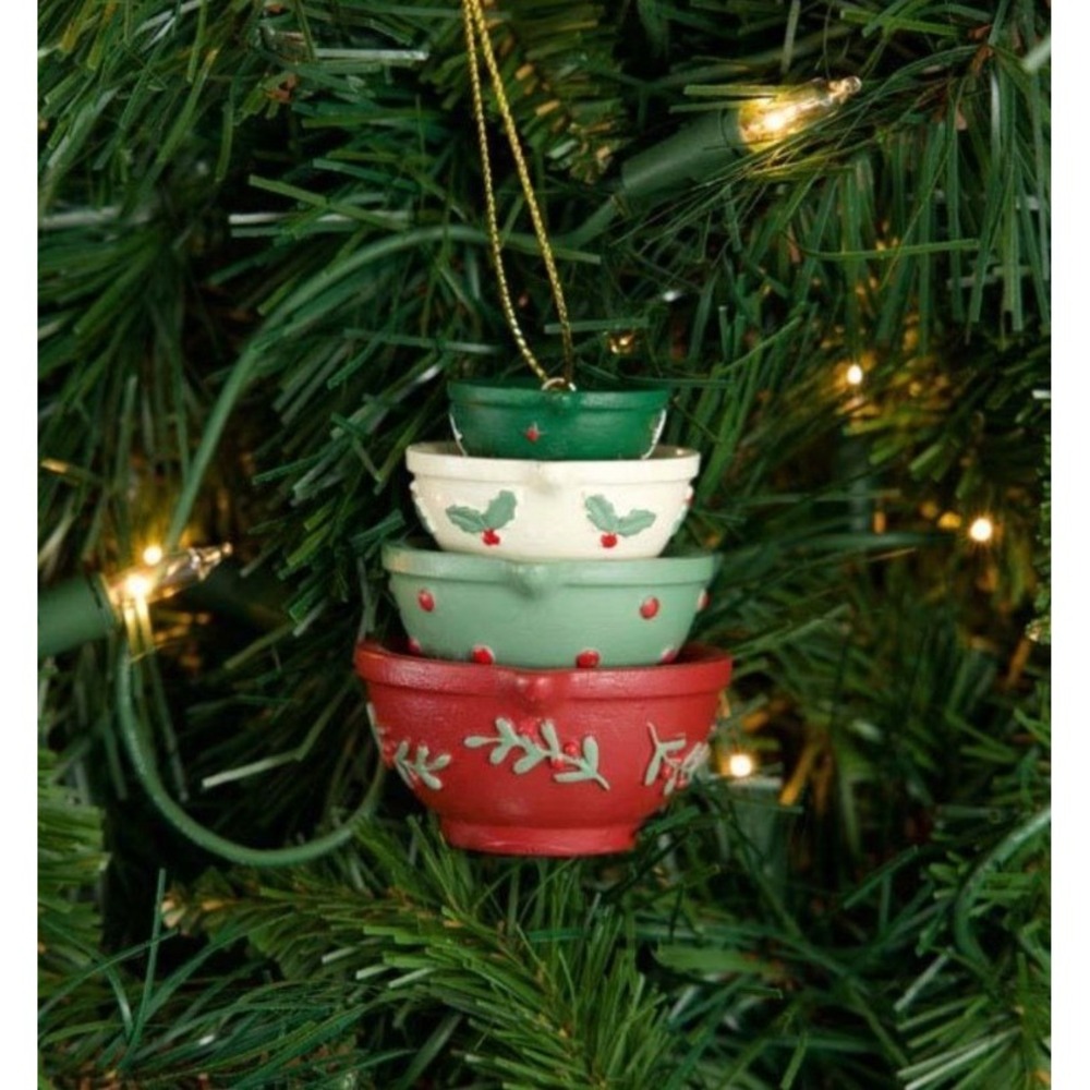 Cracker Barrel Red and Green Holly Stacked Mixing Bowls Christmas Ornament NEW